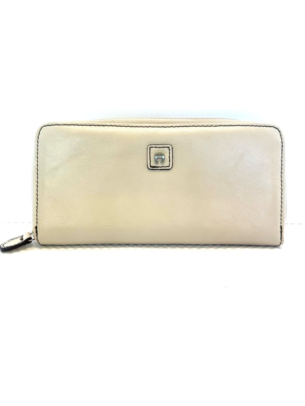 Etienne Aigner Cream Zip-Around Leather‎ Wallet with Silver Accent